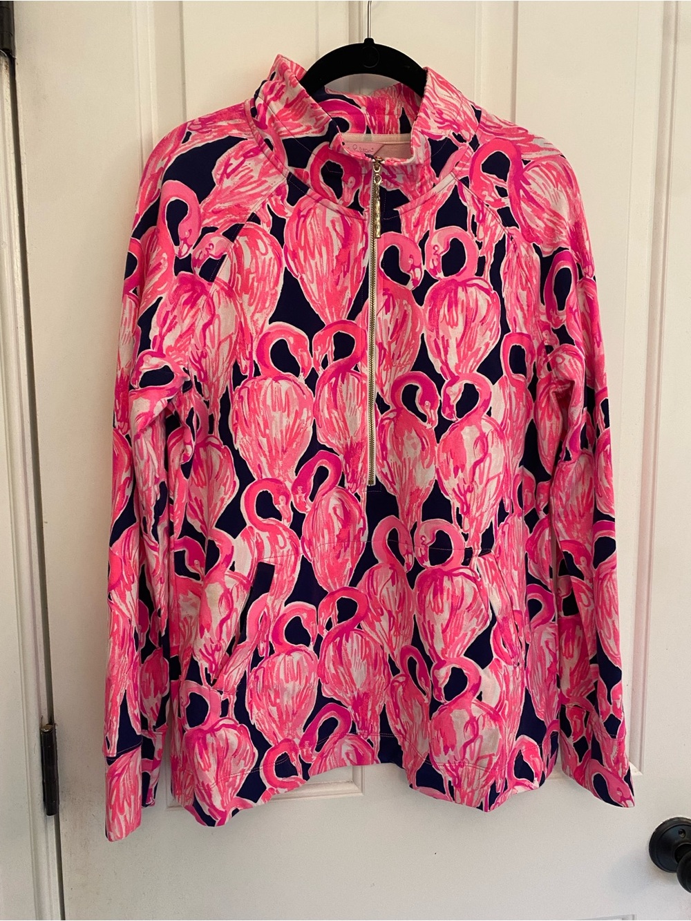 Lilly Pulitzer Pink & Navy Flamingo Print Half-Zip Sweater